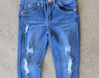 Jeans skinny da ragazza taglia 14, effetto usurato, denim strappato