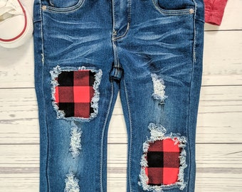 blue jeans with patches