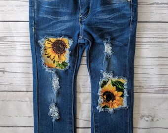 sunflower embroidered jeans