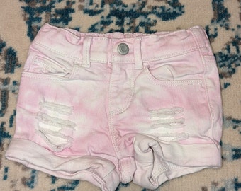 Pink Distressed Denim Toddler Shorts, 12-18m, Adjustable Waist