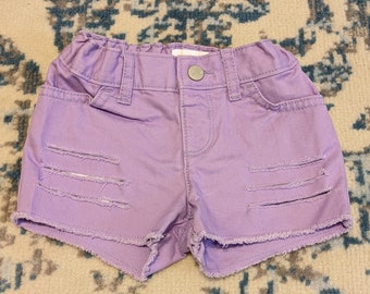 Purple Distressed Toddler Shorts, Adjustable Waistband