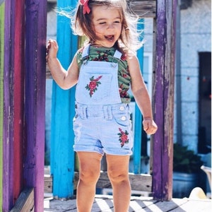 4t floral embroidered shortalls / girls toddler shortalls / short overalls / toddler floral shortalls Ready to Ship