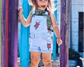 4T Floral Embroidered Shortalls, Toddler Girl Overalls