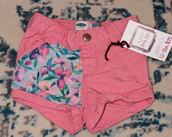 Pink Floral Toddler Distressed Shorts, Adjustable Waist