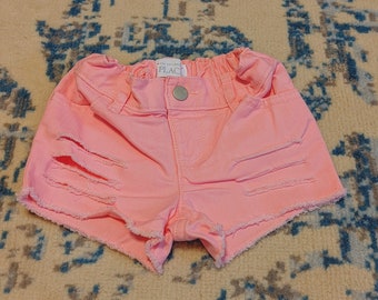 Pink Distressed Toddler Shorts, Adjustable Waistband