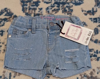Baby Girl Distressed Denim Shorts, 12-18 Months, Adjustable Waist
