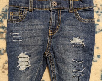 Boys Distressed Denim Shorts, Adjustable Waistband, 12-18 Months