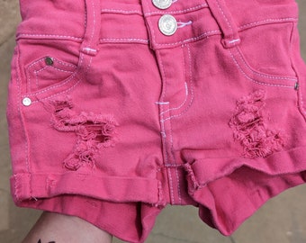 Pink Distressed Denim Toddler Shorts, Cuffed Girls Clothing