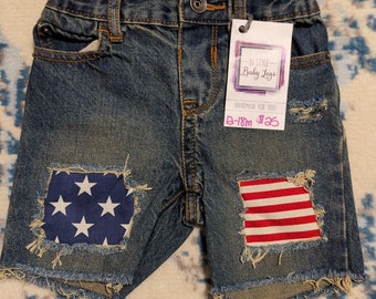 Boys Distressed Denim Shorts (6-9m), American Flag Patches