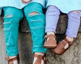 Distressed Jeggings: Teal & Purple Toddler Leggings