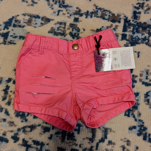 18-24m Pink distressed shorts, adjustable waistband, ready to ship, distressed girls shorts, ripped shorts, toddler girls shorts