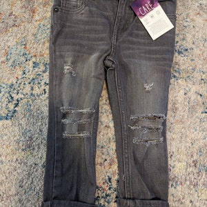 Toddler Distressed Jeans // Gray denim jeans // distressed jeans // Ready to Ship / adjustable waistband