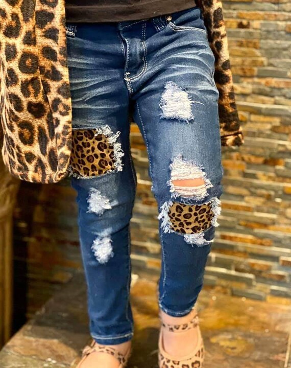 ripped jeans with leopard print