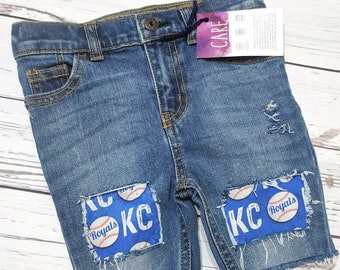 Boys KC Royals Denim Shorts – Distressed Baseball Patch