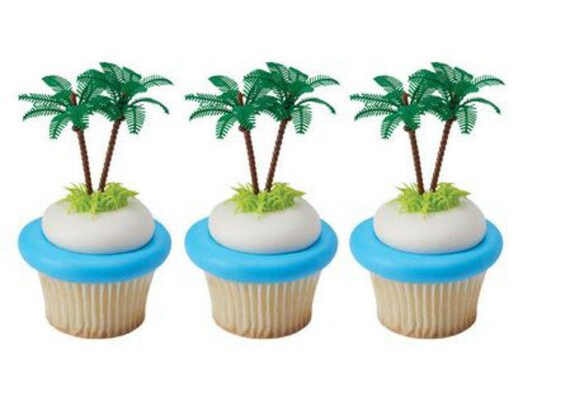 Plastic Palm Trees Tropical Tiki Cupcake Picks 24 Favor Cake Etsy