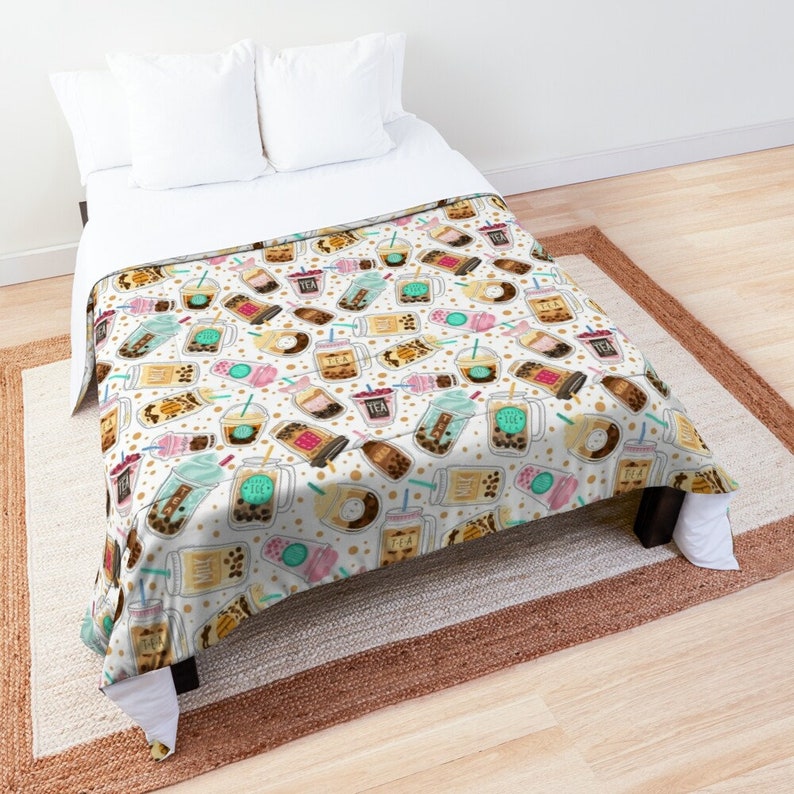 BOBA BUBBLE TEA Comforter Fine Linens Kawaii Asian Food Pattern Bedspread Cover Sheets image 2