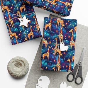 Christmas Giraffe Themed Christmas Gift Wrap Sheets | Holiday Wrapping Paper