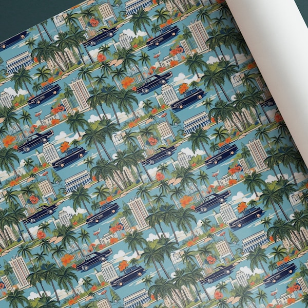 Vintage Miami Travel Poster Themed Christmas Gift Wrap Sheets | Holiday Wrapping Paper