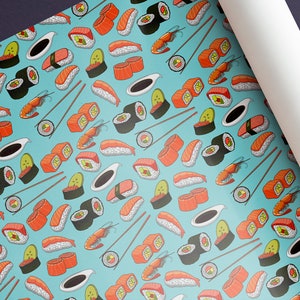 SUSHI BENTO SET Wrapping Gift Wrap Wrapping Sheets | Birthday 19x27" Japanese Ramen Kawaii Cartoon Shrimp Tuna Roll