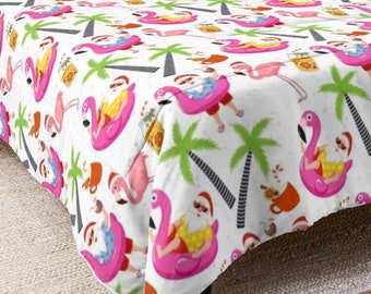 FLAMINGO SANTA Tropical Christmas Comforter - Fine Linens Holidays Beach Ocean themed