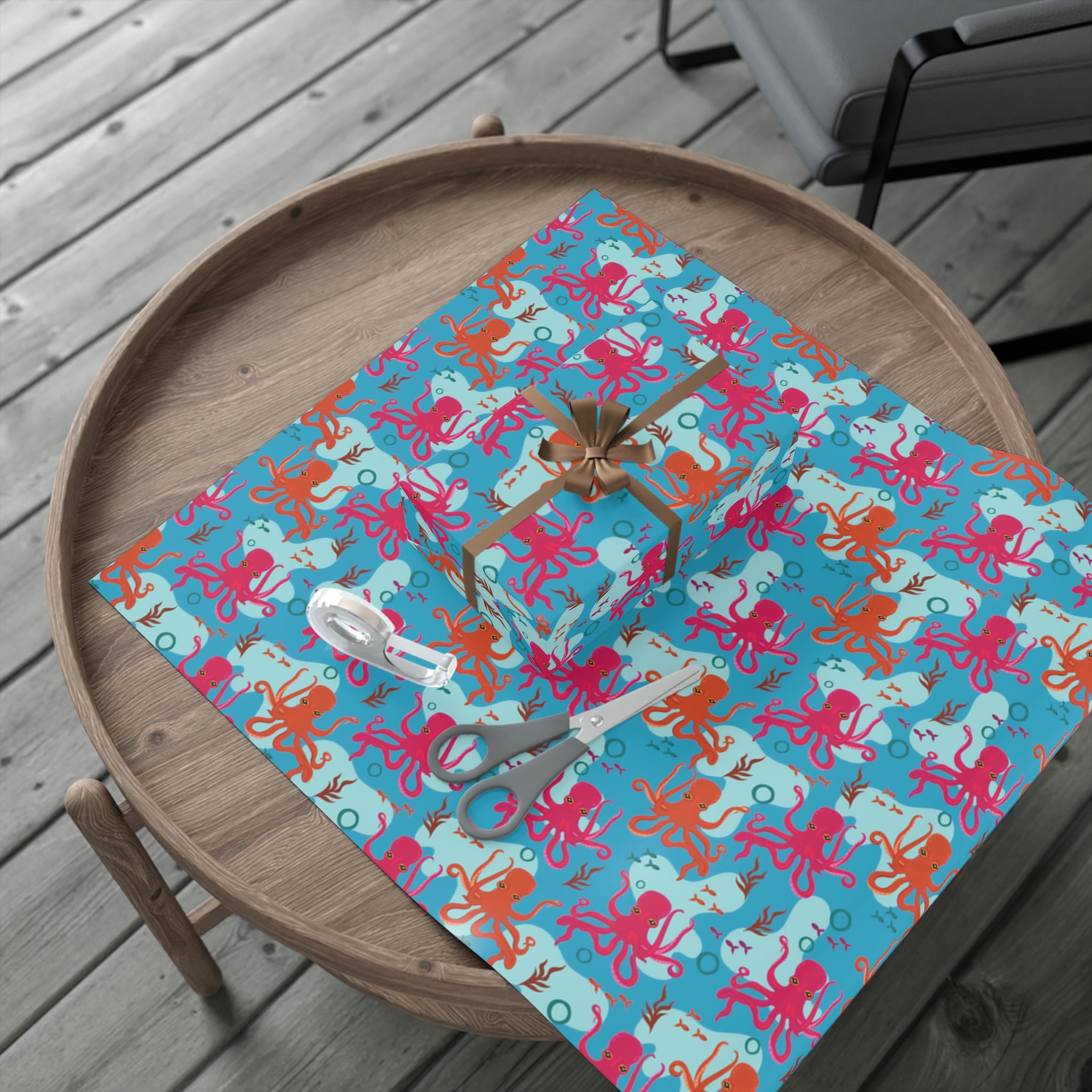 Mod Octopus Sea Themed Gift Wrap Sheets Farmhouse Wrapping Paper 