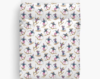 ALPINE SKI LODGE Holidays Christmas Duvet Cover - Fine Linens Farmhouse Xmas Scandi Bedspread Cover Sheets