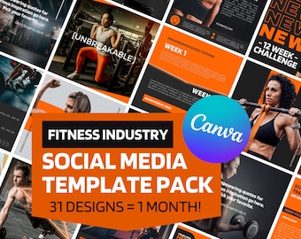 フィットネスジムの Instagram Canva テンプレート - ソーシャルメディアの 1 か月分のコンテンツ用セット/31 のデザイン