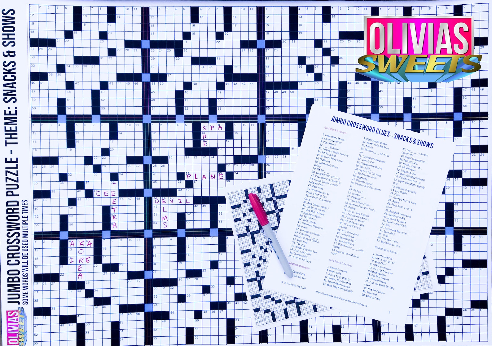 GIANT CROSSWORD PUZZLE Huge Over 2ft X 1.5ft Craft Activity Christmas