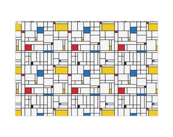 Papel de regalo con cuadrícula geométrica de Mondrian / Patrón abstracto rojo azul amarillo