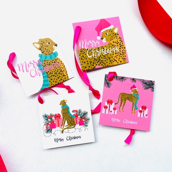 LEOPARD PRINT TAGS | Christmas Inspired Wrapping Paper Gift Wrap | Party Favor Cheetah Animal Safari African Pink