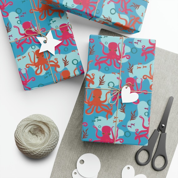 Mod Octopus Sea Themed Gift Wrap Sheets Farmhouse Wrapping Paper 