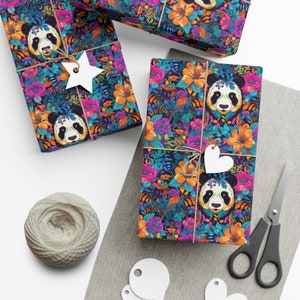 Tropical Panda Themed Christmas Gift Wrap Sheets | Holiday Wrapping Paper