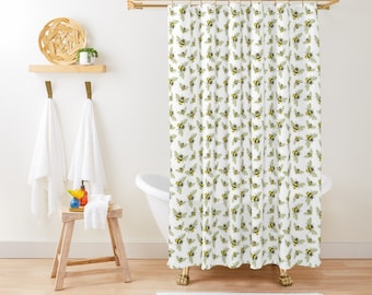 Botanical Bees Bathroom Shower Curtain - Home Decor + Living - Insect Natural Nature Gifts for Science Lovers