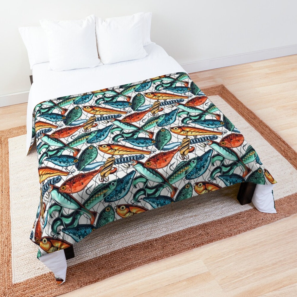Fishing Lure Comforter Bedroom Bedspread Linens Home Decor Etsy
