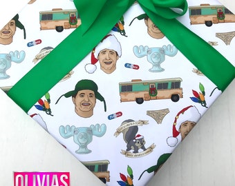 CHRISTMAS VACATION Paper |Classic Movie Tv Inspired Wrapping Gift Wrap Sheets | Birthday 19x27" Clark Griswold Cousin Eddie Rv Camper Van