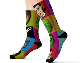 Classic Horror Monsters Movie Inspired Socks - Unisex - Universal Halloween Printed Crew