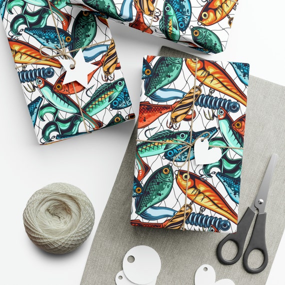 Fishing Lure Themed Gift Wrap Sheets Nature Wrapping Paper 