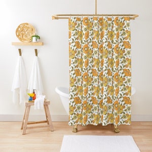 70s Retro Mod Yellow Daisies  Bathroom Shower Curtain - Home Decor + Living - Botanical Floral Flowers Garden Modern