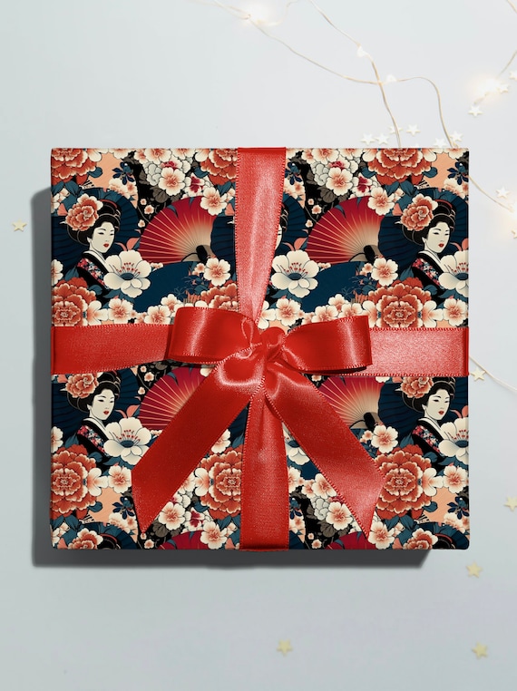 Japanese Geisha Themed Gift Wrapping Paper Rolls 28x79 