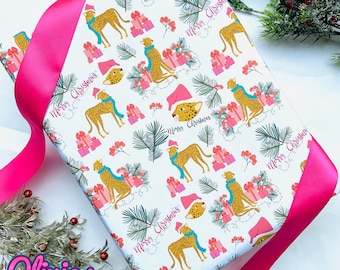 LEOPARD PRINT Christmas Winter Holiday Paper | Wrapping Gift Wrap | Birthday 19x27" Animal Pink Red Cheetah