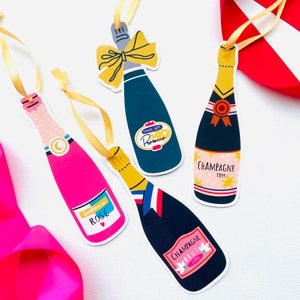 CHAMPAGNE BOTTLE TAGS | Die Cut Bubbly Wine Christmas Inspired Wrapping Paper Gift Wrap | Party Favor