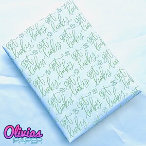 Get Lucky Script Print Gift Wrap Wrapping Paper | Christmas Birthday 19x27&quot; St Patrick&#39;s Day Paddy&#39;s Patty&#39;s Irish