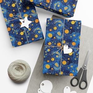 Starry Night Themed Christmas Gift Wrap Sheets | Holiday Wrapping Paper