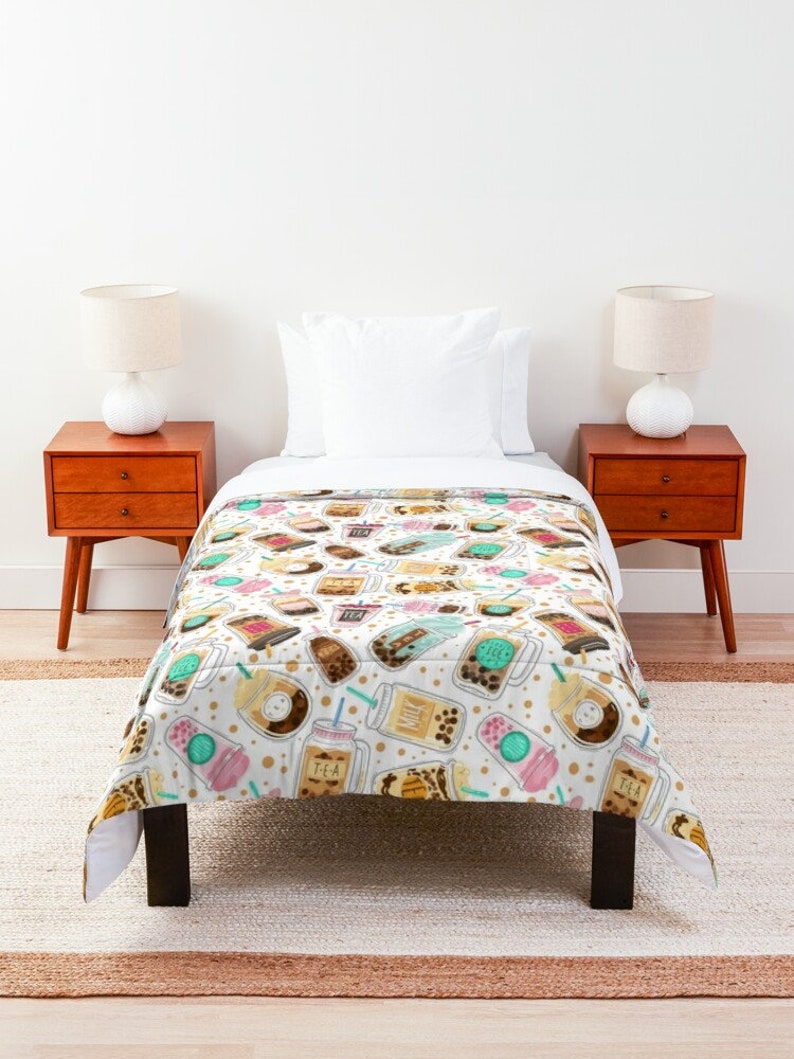 BOBA BUBBLE TEA Comforter Fine Linens Kawaii Asian Food Pattern Bedspread Cover Sheets image 4