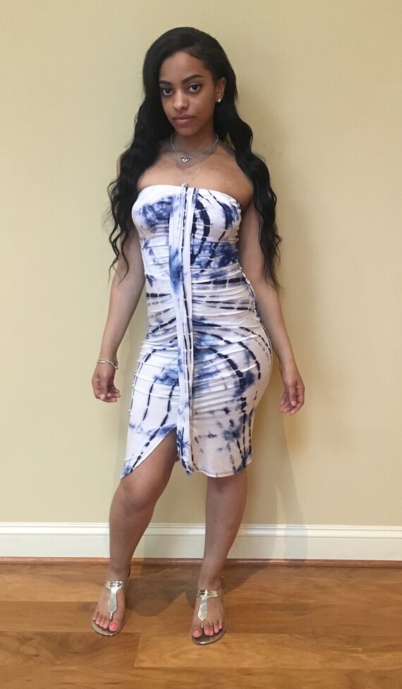 Blue And White Tie Dye Dress Discount 