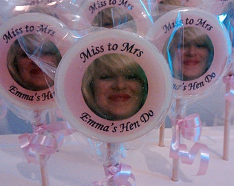 Hen Do Favours, Miss to Mrs, Personalised Favours, Hen Night Gifts, Photo Lollipops, Bride to be, Image Lollies, Lollipops, Goody Bag Gifts
