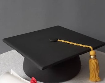 Fondant gum paste graduation cap diploma cake topper