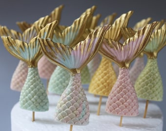 Fondant gum paste Mermaid tails dozen cupcake themed cake sugar decorations