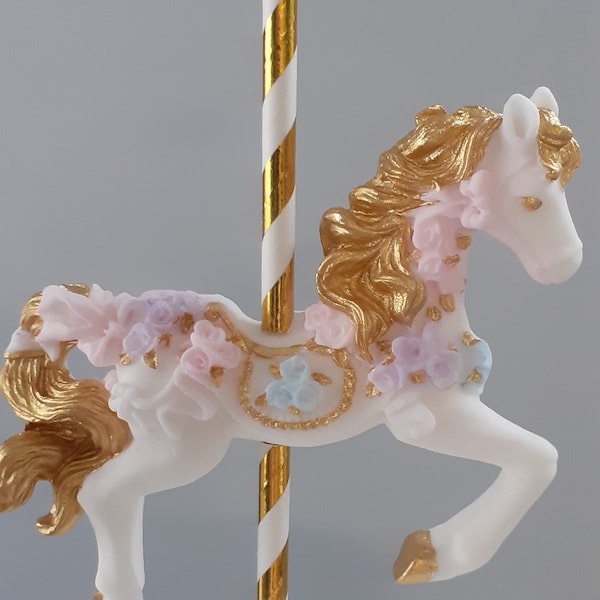 Fondant gum paste vintage Carousel horse cake topper party birthday sugar decoration