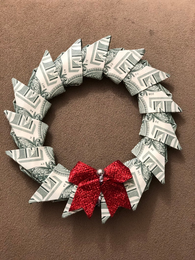 Money Christmas Wreath Origami Christmas Gift For College Etsy